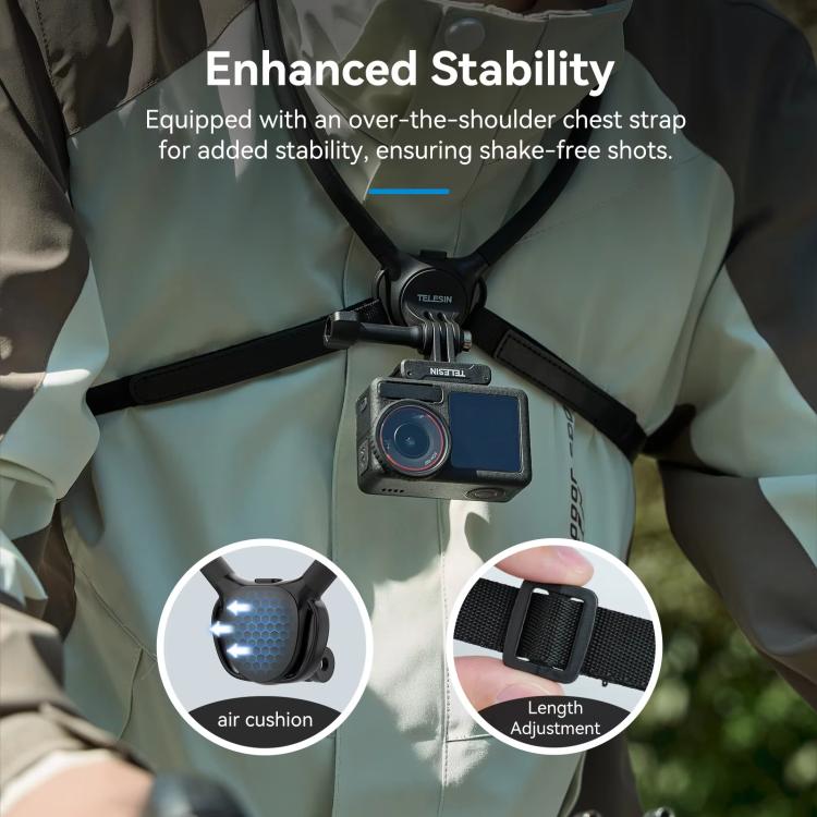 TELESIN Action Camera Neck Holder SE2.0 POV Perspective Bracket With Adjustable Chest Strap, SE2.0 Black, SE2.0 Gray