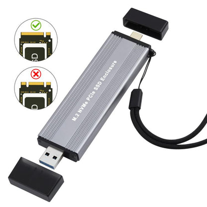 10Gbps USB3.1 Gen2 NVMe Hard Drive Enclosure With Direct Plug USB + Type-C Dual Interface, M.2 NVMe, 2230/2242 NVMe, NVMe / SATA M.2