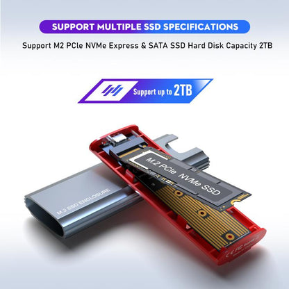 M.2 NVMe/SATA SSD Enclosure USB-C 10Gbps External Case Supports Up To 2TB, With USB-A To Type-C Cable, With Type-C Cable, With 2 Cables, With 2-in-1 Cable