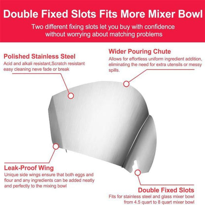 For KitchenAid Stand Mixer Stainless Steel Pouring Shield Food Chute Cover Attachment, Stainless Steel Pouring Shield