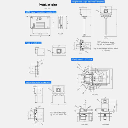 Yahboom K230 Vision Module With 2.4-Inch HD Touch Screen 32G TF Card, Separate K230, With Fixed Bracket, With Angle Adjustable Bracket, With Heightened Angle Adjustable Bracket, With 2DOF Electric PTZ