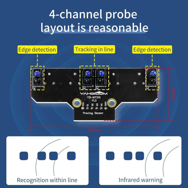 Yahboom 4 Channel Infrared Tracking Sensor Module For Smart Car Robot, Module, Module+ 6Pin Cable, With 6Pin Cable+16mm Copper Column, With 6Pin Cable+23mm Copper Column, Module+DuPont Cable, With DuPont Cable+16mm Copper Column������������������������...