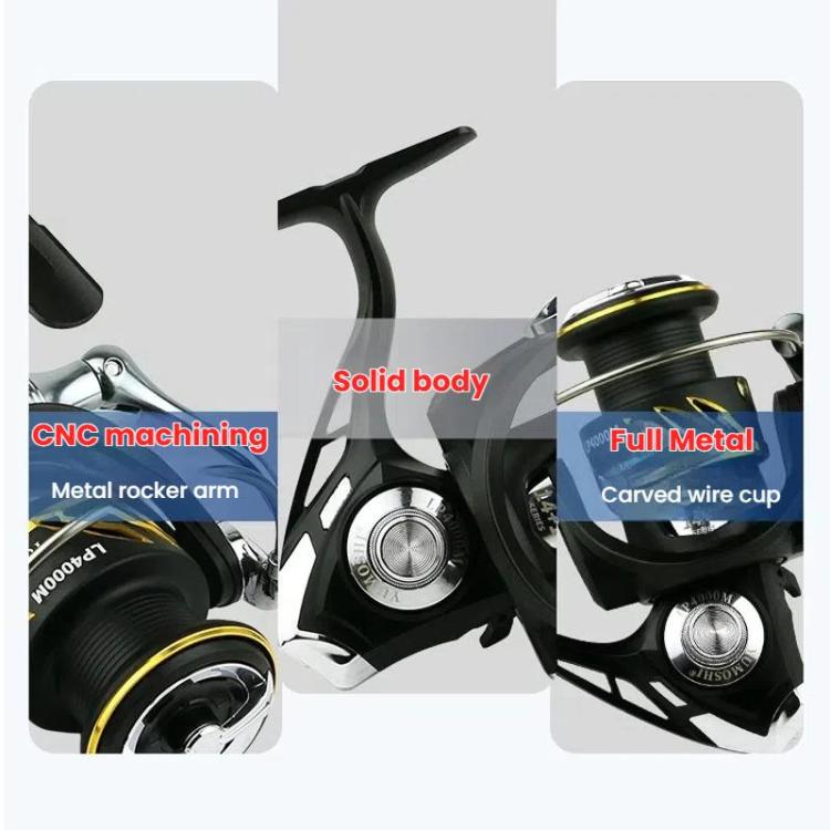 Zero-Gap Metal Spinning Fishing Reel 5.2:1 High-Speed Gear Ratio, YUMOSHI LP2000M, YUMOSHI LP3000M, YUMOSHI LP4000M, YUMOSHI LP5000M, YUMOSHI LP6000M, YUMOSHI LP7000M