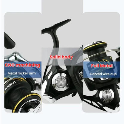 Zero-Gap Metal Spinning Fishing Reel 5.2:1 High-Speed Gear Ratio, YUMOSHI LP2000M, YUMOSHI LP3000M, YUMOSHI LP4000M, YUMOSHI LP5000M, YUMOSHI LP6000M, YUMOSHI LP7000M