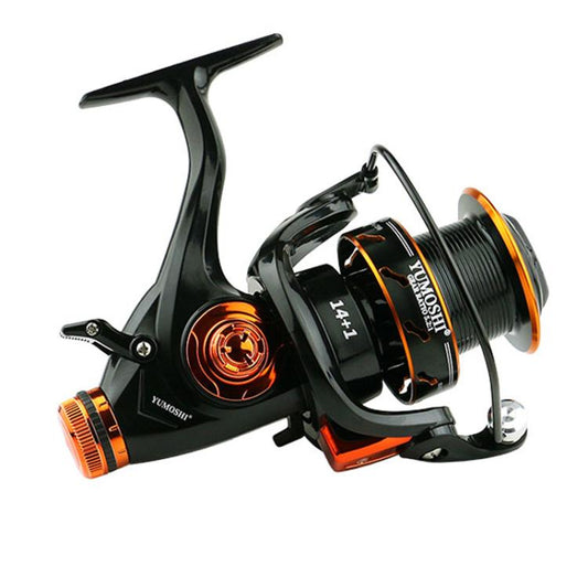 Carrete de pesca de largo alcance con doble freno y bobina metálica, relación de engranajes 5.2:1, YUMOSHI KV3000, YUMOSHI KV4000, YUMOSHI KV5000, YUMOSHI KV6000