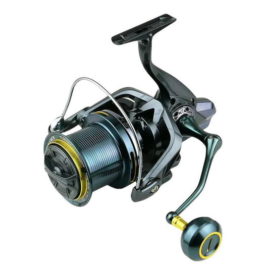 Carrete giratorio totalmente metálico con estructura de varilla guía, sin retroceso, relación de engranajes 4.7:1, manivela atornillable para pesca desde la orilla y anclaje, YUMOSHI TC9000, YUMOSHI TC10000, YUMOSHI TC12000, YUMOSHI TC14000