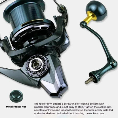 Moulinet à Tambour Fixe Entièrement Métallique à Structure à Vis Sans Jeu, Rapport de Transmission 4.7:1, Poignée Vissée pour Lancer de Surf et Ancrage, YUMOSHI TC9000, YUMOSHI TC10000, YUMOSHI TC12000, YUMOSHI TC14000