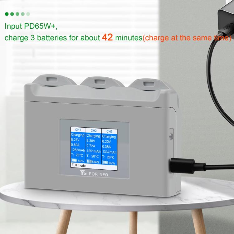Pour chargeur de batterie DJI Neo, station de charge avec écran couleur à 3 voies YX, écran couleur Neo à 3 voies