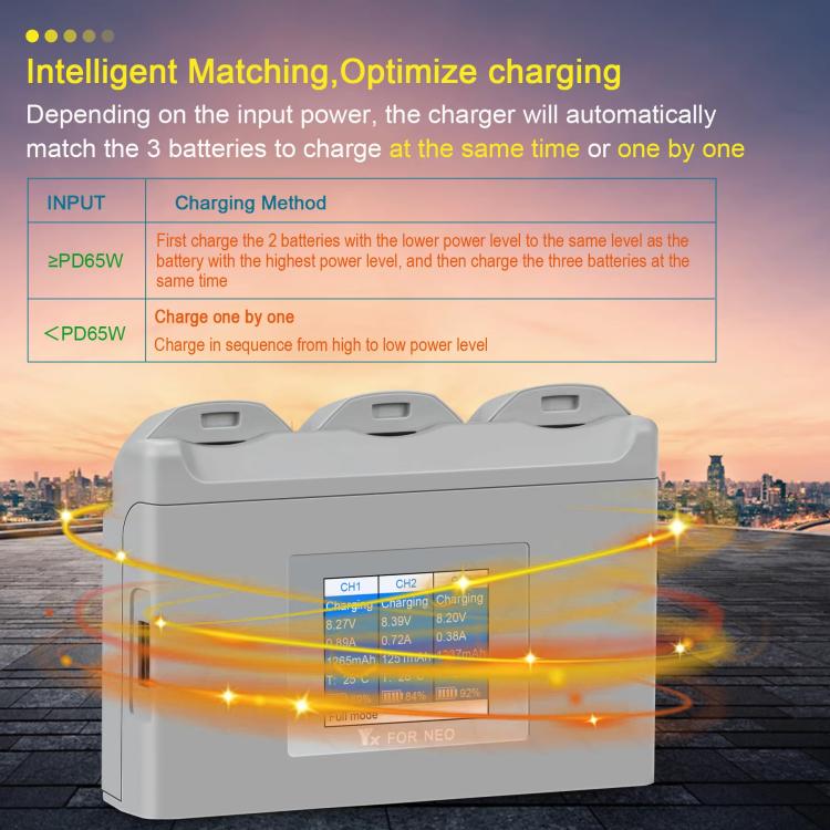 Pour chargeur de batterie DJI Neo, station de charge avec écran couleur à 3 voies YX, écran couleur Neo à 3 voies