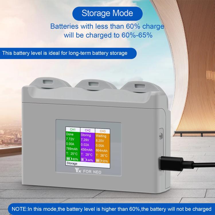 Pour chargeur de batterie DJI Neo, station de charge avec écran couleur à 3 voies YX, écran couleur Neo à 3 voies