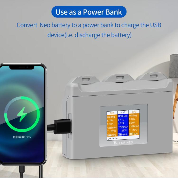 Pour chargeur de batterie DJI Neo, station de charge avec écran couleur à 3 voies YX, écran couleur Neo à 3 voies