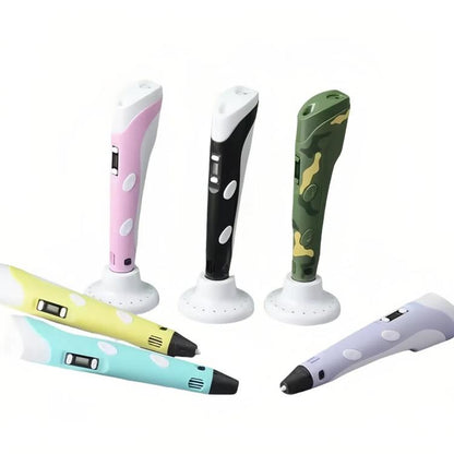 Hand-held 3D Printing Pen Kit with 20 Colors PLA Filament, Drawing Pad, Base, Scissors, Finger Guards, Art Book & Accessories, US Plug, UK Plug, EU Plug