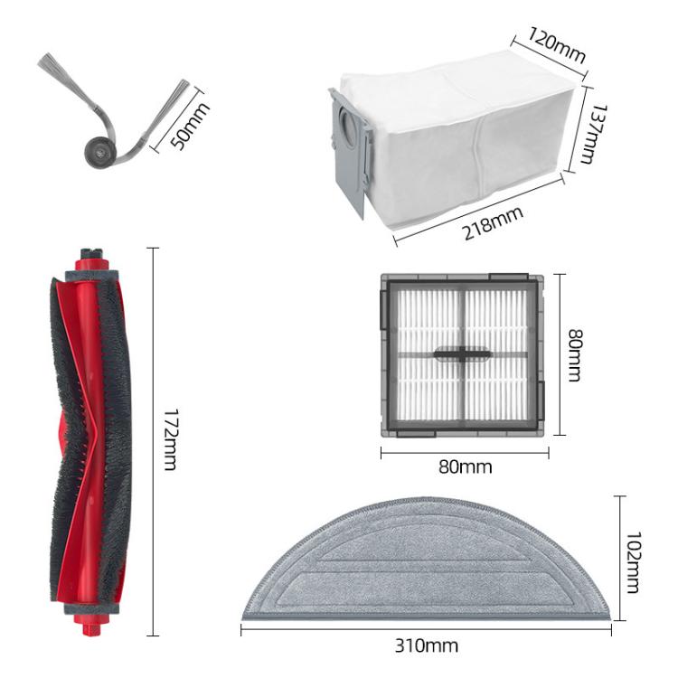 Replacement For Roborock Q10 S5 Robot Vacuum, Main Brush, 2pcs Filter, 4pcs Side Brush, 2pcs Mop Pad, 2pcs Dust Bag