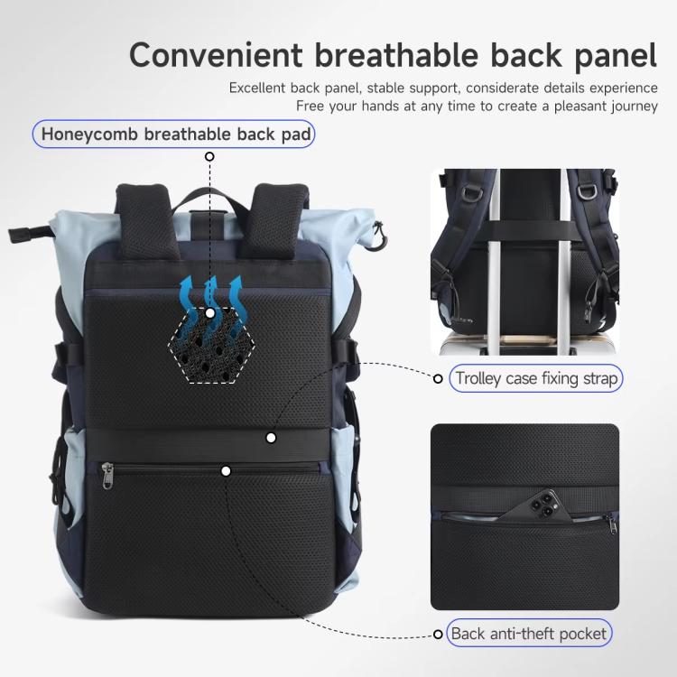 Tigernu Unisex Waterproof Travel Backpack Roll-Top Expandable Design with 15.6-inch Laptop & Tablet Compartment