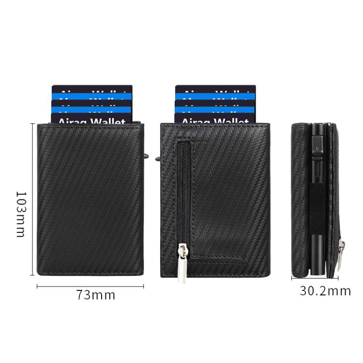 Pop-Up RFID Blocking Card Bag Wallet Genuine Leather & Aluminum Card Holder Zipper Coin Bag
