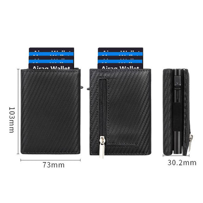 Pop-Up RFID Blocking Card Bag Wallet Genuine Leather & Aluminum Card Holder Zipper Coin Bag