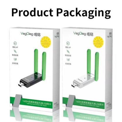 VegGieg 1400Mbps Dual Band WIFI 6 USB Wireless Adapter Driver-Free Network Card  for Desktop PC/Laptop