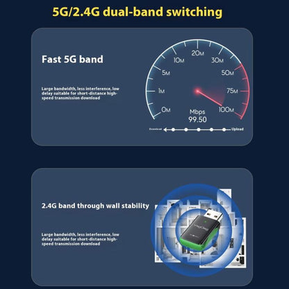 VegGieg 1100Mbps 2-in-1 WiFi 6 Bluetooth 5.4 USB Adapter Gigabit 5G Wireless Network Card for PC/Laptop