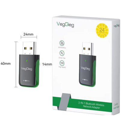 VegGieg 1100Mbps 2-in-1 WiFi 6 Bluetooth 5.4 USB Adapter Gigabit 5G Wireless Network Card for PC/Laptop