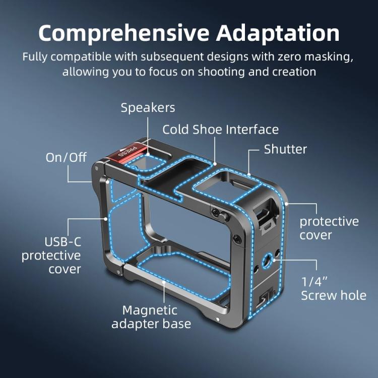 For DJI Action 5 Pro/Action 4/Action 3 Flymile Aluminum Alloy Camera Cage Protective Metal Frame, AC4003 Cage