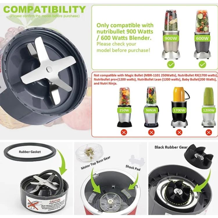 For Nutribullet 600W 900W Replacement Parts Blender Blade Base, Drive Socket, Seals, 8 In 1, 11 In 1 Kit 24 oz Cup
