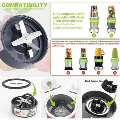 For Nutribullet 600W 900W Replacement Parts Blender Blade Base, Drive Socket, Seals, 8 In 1, 11 In 1 Kit 24 oz Cup