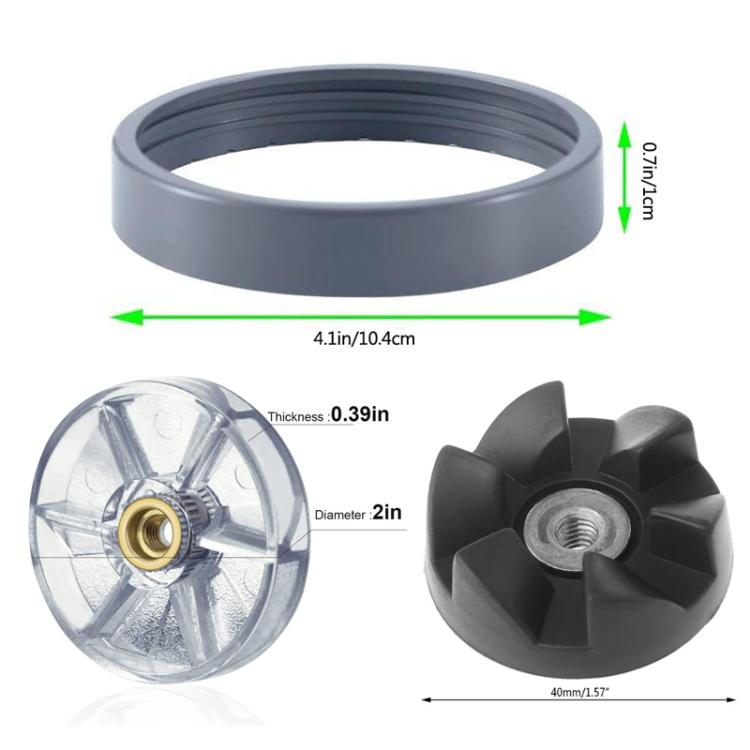 For Nutribullet 600W 900W Blender Juicer Replacement Parts, 3pcs Black Rubber Gear, 3pcs Motor Top Base Gear, 10pcs Shock Pad, 3pcs Cup Ring