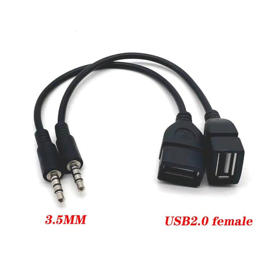 Lot de 10 câbles de transmission de données USB 2.0 femelles avec connecteurs mâles ronds 3.5 mm pour disque dur ou lecteur MP3 de voiture.
