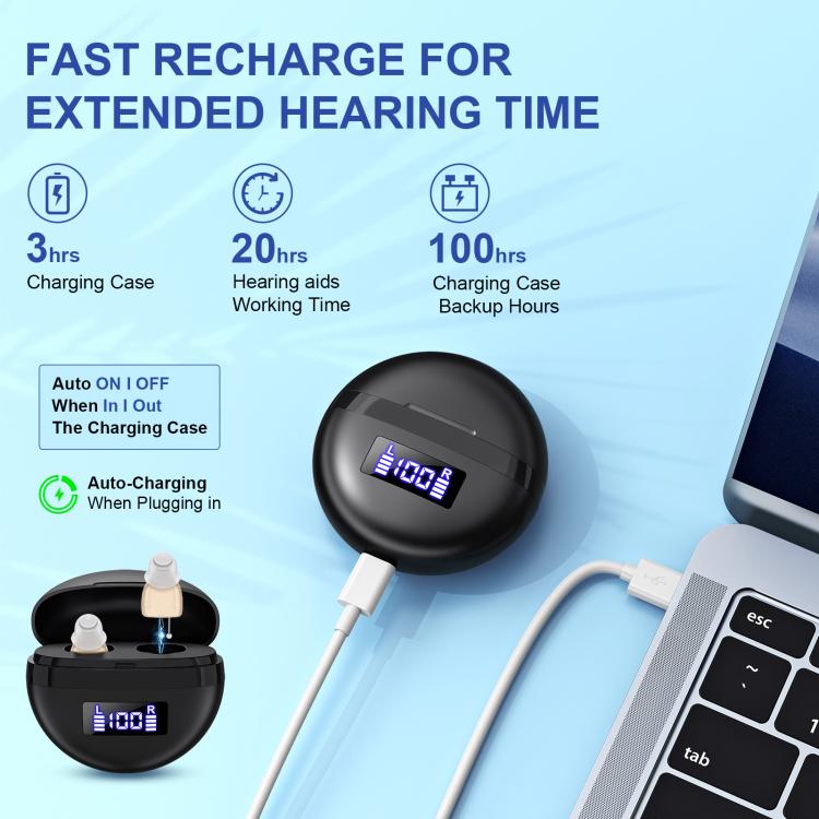 Hearing Aids With Digital Display Charging Case Noise Cancelling Invisible In-Ear Sound Amplifier