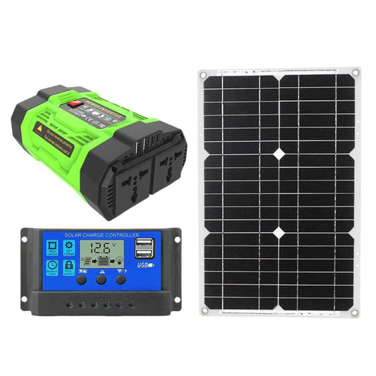 Gurxun 200W Modified Wave Inverter With 18W Solar Panel + 30A Controller Dual Socket + 2 USB + 2 Type-C Ports, Universal Socket 12V To 220V, Universal Socket 12V To 110V, EU Plug 12V To 220V, US Plug 12V To 110V, Brazil Plug 12V To 220V