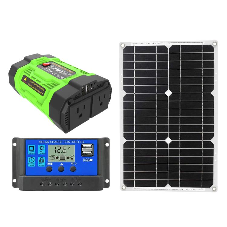 Gurxun 200W Modified Wave Inverter With 18W Solar Panel + 30A Controller Dual Socket + 2 USB + 2 Type-C Ports, Universal Socket 12V To 220V, Universal Socket 12V To 110V, EU Plug 12V To 220V, US Plug 12V To 110V, Brazil Plug 12V To 220V����������������...