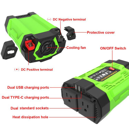Gurxun 200W Modified Wave Inverter With 18W Solar Panel + 30A Controller Dual Socket + 2 USB + 2 Type-C Ports, Universal Socket 12V To 220V, Universal Socket 12V To 110V, EU Plug 12V To 220V, US Plug 12V To 110V, Brazil Plug 12V To 220V����������������...