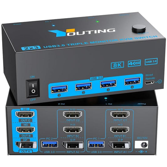 YOUTING  KC-KM434B 2 In 3 Out KVM USB3.0 Switch, EU Plug, US Plug, UK Plug, AU Plug