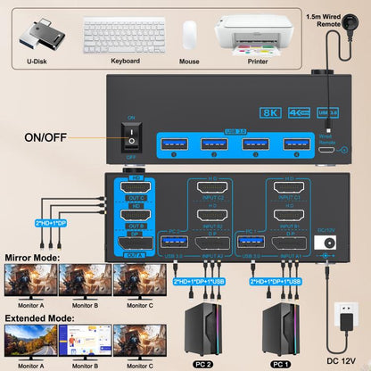 YOUTING YT-203HD 2 In 3 Out KVM USB3.0 Switch