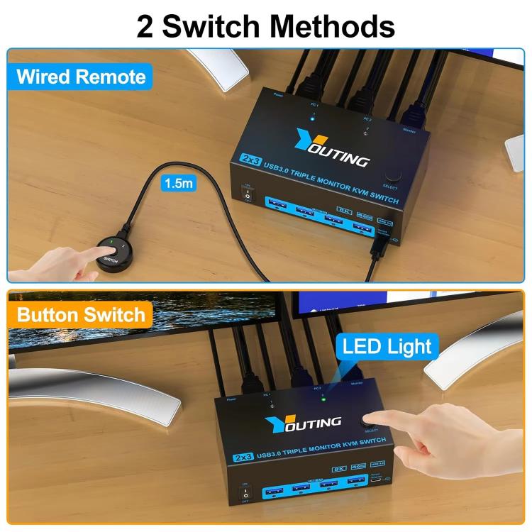 YOUTING YT-203HD 2 In 3 Out KVM USB3.0 Switch