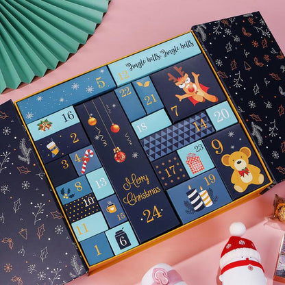 Christmas Advent Calendar Blind Box 24 Empty DIY Gift Boxes Countdown Surprise For Kids & Adults, Blue, Gold Yellow, Green