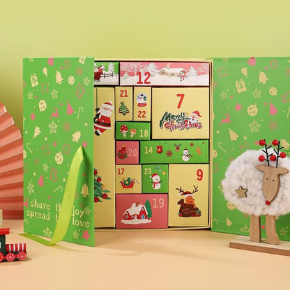 Christmas Advent Calendar Blind Box 24 Empty DIY Gift Boxes Countdown Surprise For Kids & Adults, Blue, Gold Yellow, Green