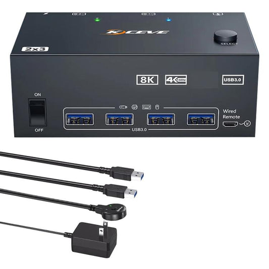 KCEVE KC-KVM204DH 2 In 4 Out 8K 60Hz KVM Switch For 2 Computer 4 Monitors, US Plug, EU Plug, AU Plug, UK Plug