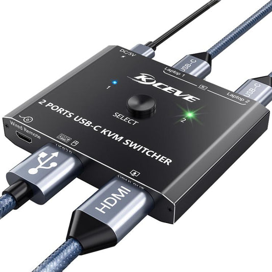 KCEVE KC-C201H 2 Type-C Input 1 Output KVM Switch Support 4K 60Hz, KC-C201H