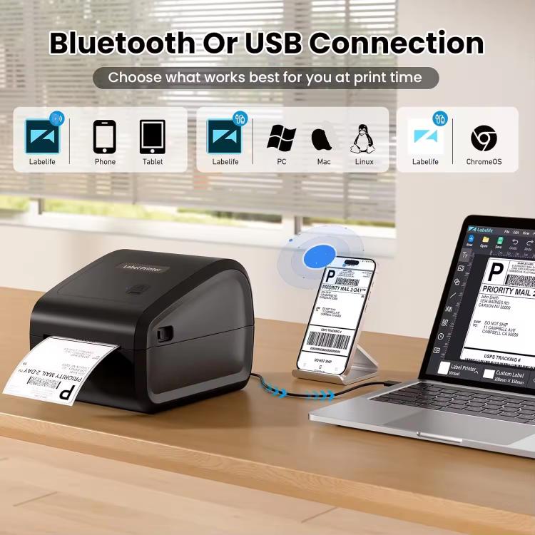 Phomemo D550-BT Thermal Shipping Label Printer Bluetooth/USB Wireless Barcode Printer, D550-BT