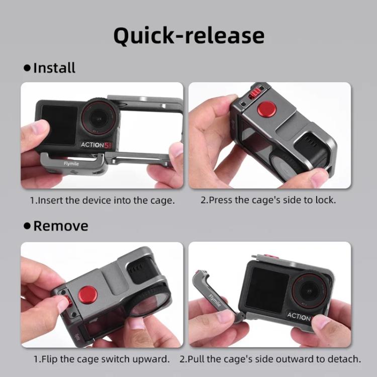For DJI Osmo Action 5 Pro/4/3 Flymile Metal Protective Cage with Cold Shoe Mount, AC5011 Cage