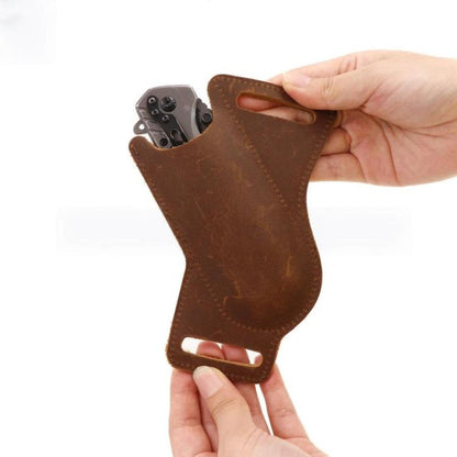 5 Inch Folding Knife Cowhide Storage Pouch Knife Sheath Waist Mounted Tool Pouch