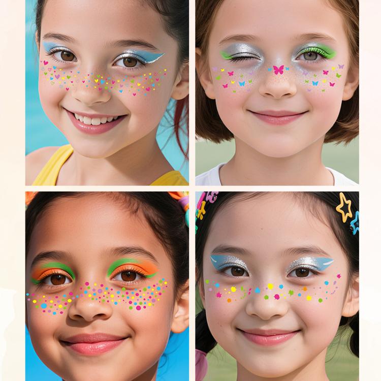 6-in-1 Rainbow Glitter Freckle Face Stickers Kit Multi-Design Temporary Tattoos for Parties, Festive Makeup, Rainbow Glitter
