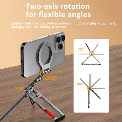 Flymile Magnetic Carabiner Design Phone Tripod Foldable Desktop Phone Mount With 1/4-Inch Screw