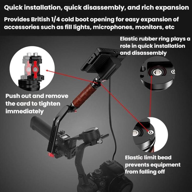 Poignée latérale en bois avec glissière et vis pour stabilisateur de cardan, Pour DJI RS 4 Mini / 4 PRO / 3 / 3 Mini / 3 PRO / 2, Poignée simple, Avec glissière, Avec glissière et vis de cardan