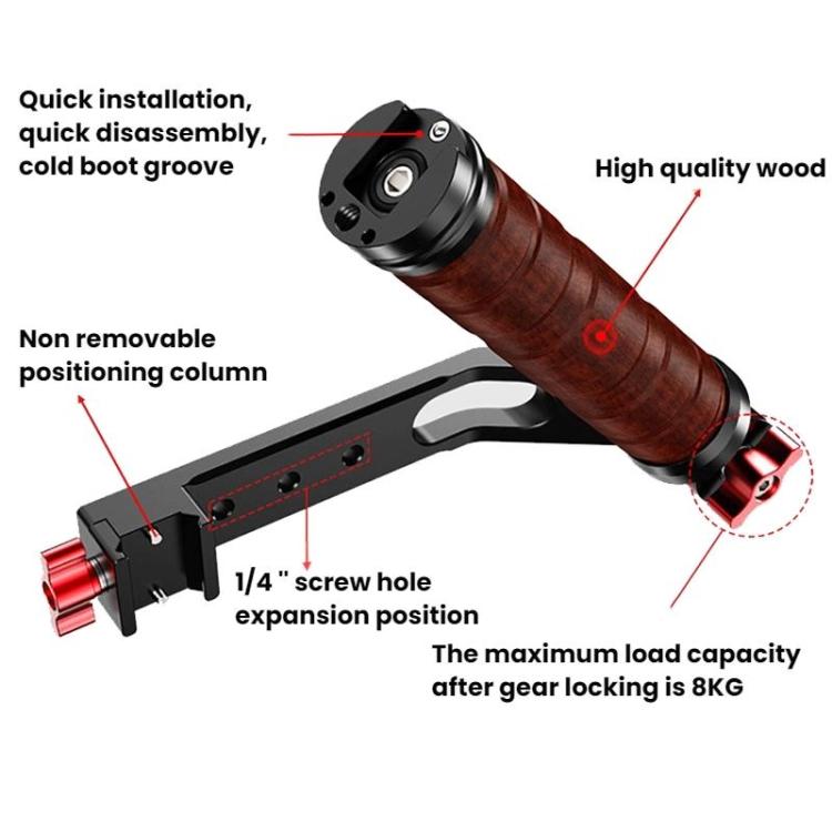 Poignée latérale en bois avec glissière et vis pour stabilisateur de cardan, Pour DJI RS 4 Mini / 4 PRO / 3 / 3 Mini / 3 PRO / 2, Poignée simple, Avec glissière, Avec glissière et vis de cardan