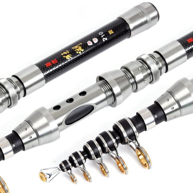 TOPLINE TACKLE Mini canne à pêche ultra courte en carbone, manche rétractable, canne à pêche télescopique, 1,5m, 1,8m, 2,1m, 2,4m