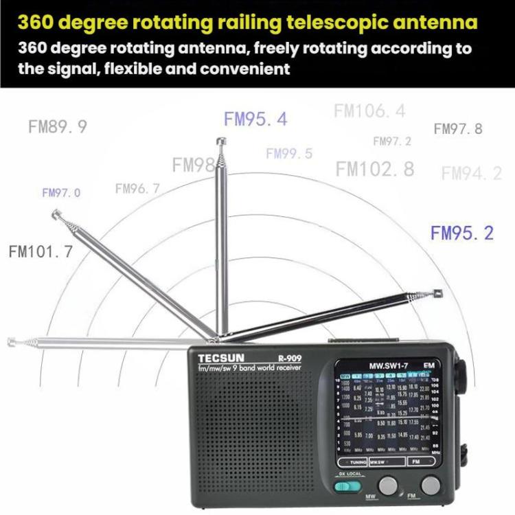TECSUN R-909 AM FM SW 9-Band Pocket Mini Portable Radio