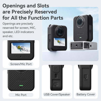 For DJI Osmo 360 Camera aMagisn Silicone Body Cover Set with Lens Cap & Neck Lanyard