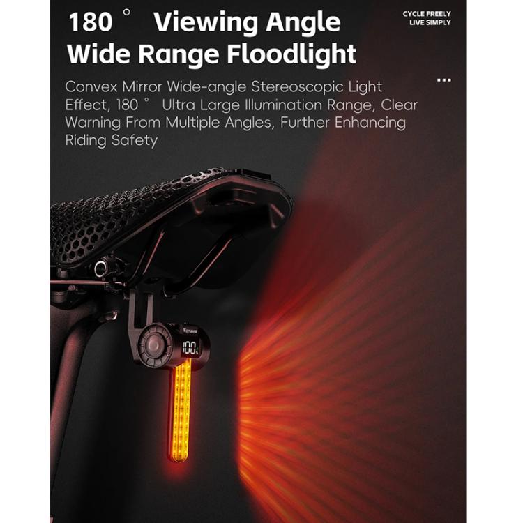 WEST BIKING Smart Sensor Bike Tail Light, 180-degree Wide Angle, IPX4 Waterproof, Dynamic LED Effects with Battery Display, Red Light, RGB Light